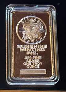 lot 45 image: SILVER .999 FINE SILVER 1 TROY OUNCE SUNSHINRE MINTING INC.