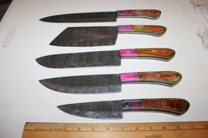 lot 1 image: Damascus steel NEW kitchen knife set (5 times the money)