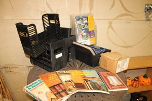 lot 74 image: Empty coin booklets, Woodworking books, magazine holders