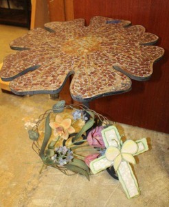 lot 124 image: Mosaic patio table with metal outdoor dcor