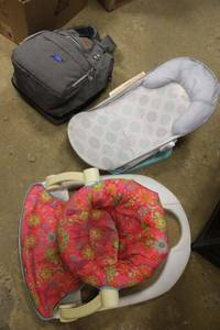 lot 123 image: Baby seats and diaper bagbackpack