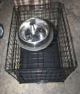 lot 188 image: Wire dog kennel with feeding dish