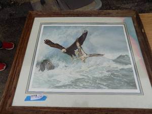 lot 22 image: ART-THE MEETING  Bald Eagle and Osprey by Persis Clayton Weirs framed  SIGNED  319950   28 X 32