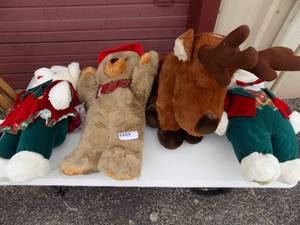 lot 111 image: Christmas Teddy Bears x , moose, and tan bear
