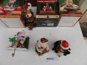 lot 155 image: Stocking holders, coke bears, moose, bear, reindeer, loony tunes, and 2 figurines