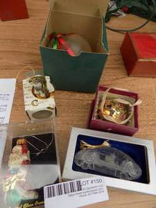 lot 150 image: Assorted ornaments- schnauzer, VW, Santa and more