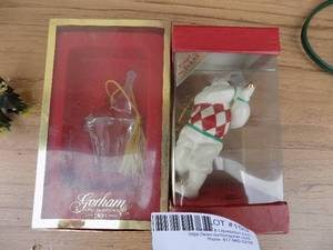lot 153 image: Gorham champagne bottle and Lenox santa golfer,