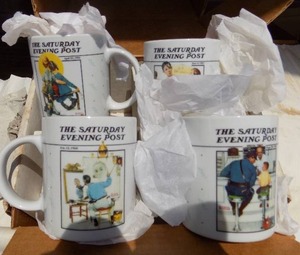 lot 182 image: Norman Rockwell gallery set of 4 Saturday Evening Post Mugs