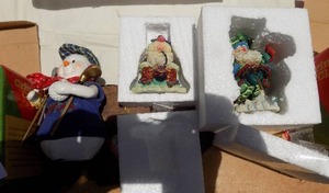 lot 181 image: 2 santa figurines , snowman, (partridge in a pear tree NOT included)
