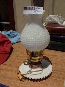lot 200 image: Milk glass lamp with hobnob shade