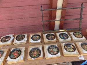 lot 219 image: Russian legends decorative plates x 12 Porcelain with plate display rack