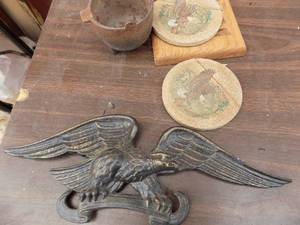 lot 262 image: EAGLE,  COASTERS,  CAST POT  ASHTRAY