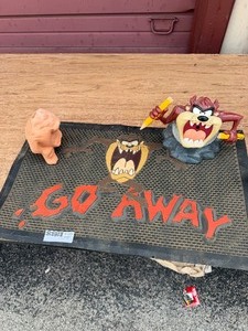 lot 255 image: TAZ  - DOOR MAT, PENCIL SHARPENER, PEZ DISPENSER, CHIA PET