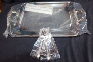 lot 54 image: Vintage Silver-plated serving tray with ornate handles