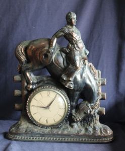 Vintage Cast Iron Sessions Bucking Bronco Clock.&nbsp; Seconds Hand Did Rotate at Time Of Photos