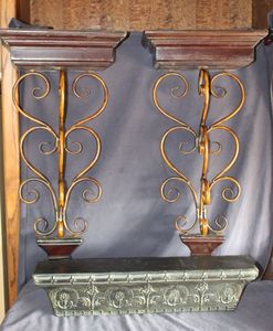 lot 80 image: &nbspPair of Vintage scroll wall sconce bracket shelves, and floating wall shelf