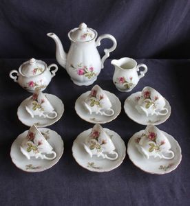 lot 133 image: Vintage tea set featuring a classic pink rose motif produced in Japan between 1950-1970