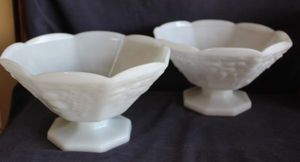 lot 304 image: Vintage Milk glass Anchor Hocking Pedestal bowls in Harvest Grape pattern