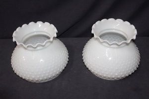 lot 372 image: Two Fenton hobnail milk glass lamp shades
