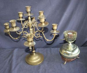 lot 412 image: Brass Candelabra and Lamp