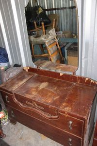 lot 470 image: Antique Wooden Vanity with Attached Mirror
