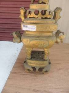 lot 3 image: Chinese bronze  Brass incense burner vintage Foo Dog finial top