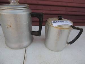 lot 174 image: Aluminum  coffee pot and grease pot