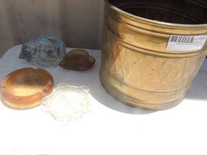 lot 359 image: Metal planter pot ashtrays and glass cat