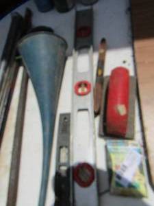 lot 94 image: Funnels, paint, levels, crowbar plus