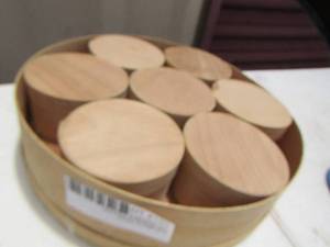 lot 120 image: Round wood cheese containers small and 1 large NIB