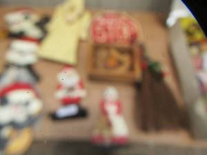 lot 134 image: Holiday figures -2D santa, Ms. Clause, bears with hats and stop sign