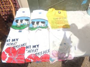 lot 411 image: T shirts - God is like, No one is perfect and more