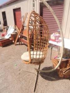 lot 23 image: vintage rattan hanging egg chair with stand