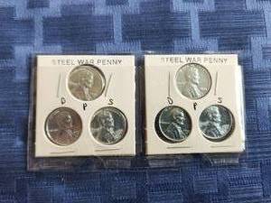 lot 65 image: 2 sets of 1943 steel wheat war pennies-penny - D,P, and S