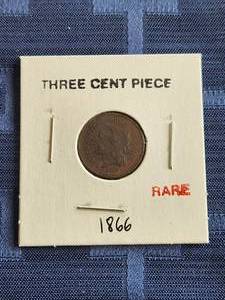 lot 67 image: 1866 Three cent piece - rare