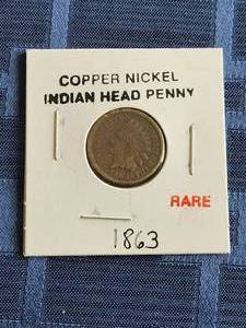 lot 69 image: 1863 copper nickel Indian Head Penny
