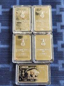 lot 86 image: Selection of 5 1-ounce bars of German silver 999 - is an alloy made mostly of copper, nickel, and zinc