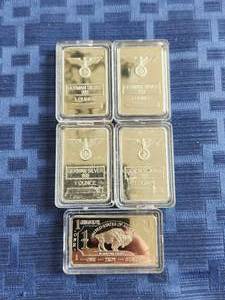 lot 102 image: Selection of 5 1-ounce bars of German silver 999 - is an alloy made mostly of copper, nickel, and zinc