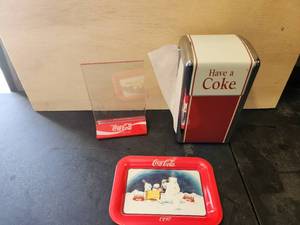lot 87 image: Coke lot - mini coke tray, Coke napkin dispenser a menu stand