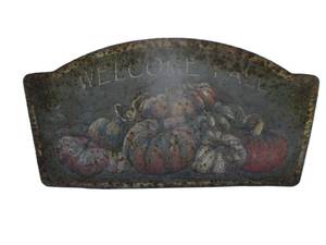 lot 8 image: Primitive Style Fall Welcome Metal Sign - 16T x 30W