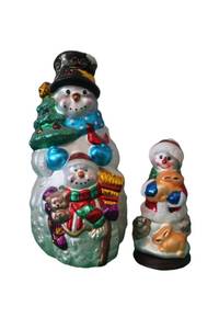 lot 21 image: Holiday Blown Glass Snowmen - total of 2 - 11 T & 6.5 T