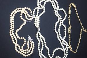 lot 66 image: KJL Pearl Necklace, JBK Pearl Necklace and Gold Tone Chain