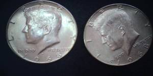 lot 105 image: Two 1968 Kennedy Half Dollar