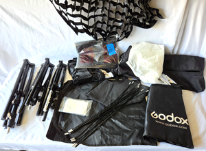 lot 523 image: Godox photography equipment, 3 tripods and assorted accessories