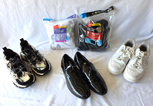 lot 527 image: Nike Air Force 1s, Asos mens dress shows, Javi sport shoes, Hanes dress and womens crew socks
