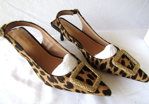 lot 602 image: Funny She Jill ladies leopard pattern high heel shoes, Like new