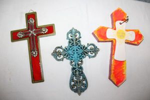 lot 37 image: Colorful crafted crosses - orange one glows in the dark