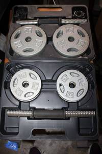 lot 124 image: Dumbell set with iron weight plates