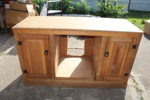 lot 131 image: Console Cabinet with distressed rustic style