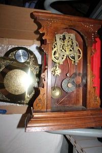 lot 154 image: Clock face plate part and wall clock (needs repairs)
